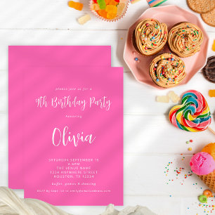 Modern Script Hot Pink 9th Birthday Party Invitation
