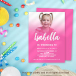 Modern Script Hot Pink Photo 5th Birthday Party Invitation<br><div class="desc">Modern Script Hot Pink Photo 5th Birthday Party. Minimalist typographical style for the fifth or any age birthday party girl. Fully customisable. Easily change the text and your can change colours of text and background too via Edit further if you wish, and replace the sample image with your own. Printable...</div>