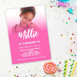Modern Script Hot Pink Photo 6th Birthday Party In Invitation<br><div class="desc">Modern Script Hot Pink Photo 6th Birthday Party. Minimalist typographical style for the sixth or any age birthday party girl. Fully customisable. Easily change the text and your can change colours of text too via Edit further if you wish, and replace the sample image with your own. Printable digital download...</div>