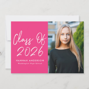 Modern Script Hot Pink Photo Graduation Party Invitation