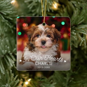 Modern Script In Our Hearts Pet Memorial Photo Ceramic Ornament