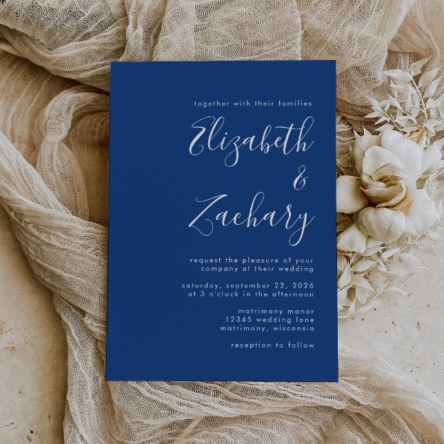 Modern Script Indigo Blue Wedding Invitation (Creator Uploaded)