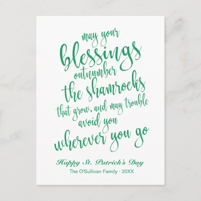 Modern Script Irish Blessing St. Patrick's Day Postcard (Front)