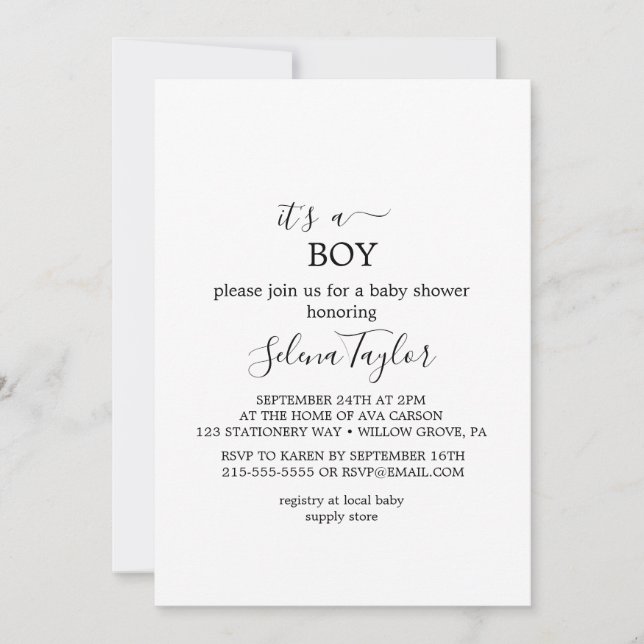 Modern Script | It’s a Boy Baby Shower Invitation (Front)
