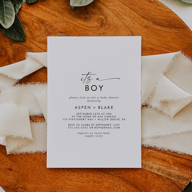 Modern Script It's A Boy Baby Shower Invitation (Creator Uploaded)