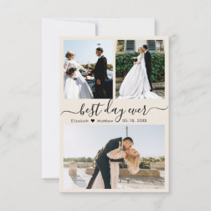 Modern Script Ivory 3 Photo Collage Wedding Thank You Card