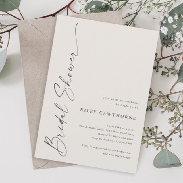 Modern Script Ivory Boho Bridal Shower Invitation (Modern script boho bridal shower invitation.)