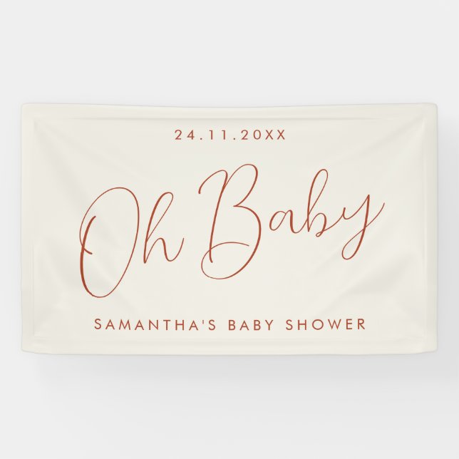 Modern Script ivory Oh Baby Shower Banner (Horizontal)