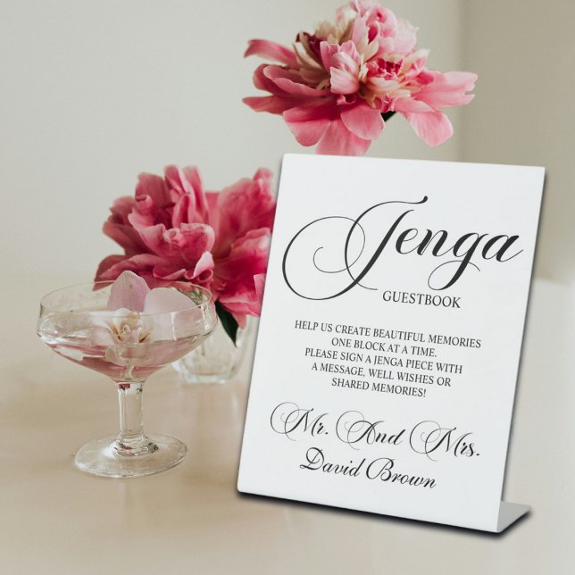 Modern Script Jenga Wedding Guestbook  Pedestal Sign (Creator Uploaded)