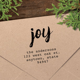 Modern Script Joy Holiday Return Address Stamp