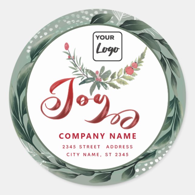 Modern script Joy red holly logo   Classic Round Sticker (Front)