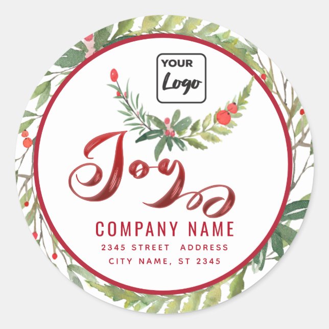Modern script Joy red holly logo  Classic Round Sticker (Front)