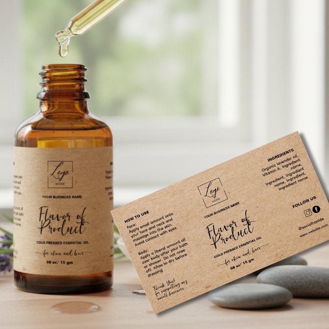 Modern Script Kraft dropper Bottle Label (Creator Uploaded)