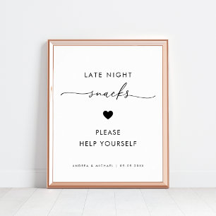Modern Script Late Night Snacks Heart Wedding Sign