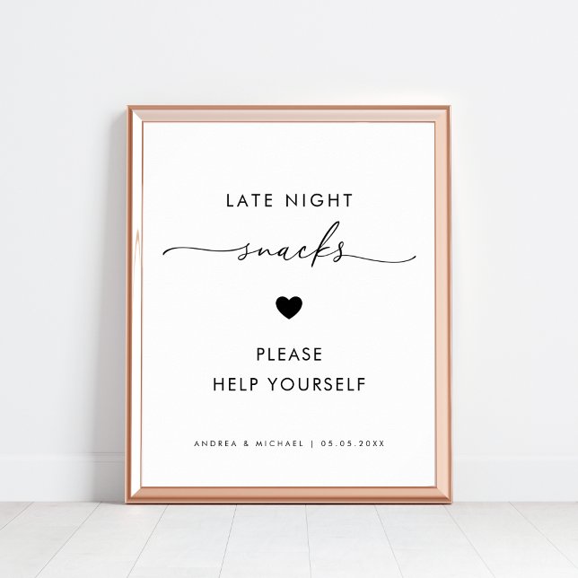 Modern Script Late Night Snacks Heart Wedding Sign (Creator Uploaded)