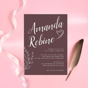 Modern Script & Leaves Wedding Invitation
