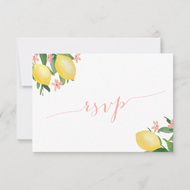 Modern Script Lemons Wedding Food Options RSVP Card (Front)