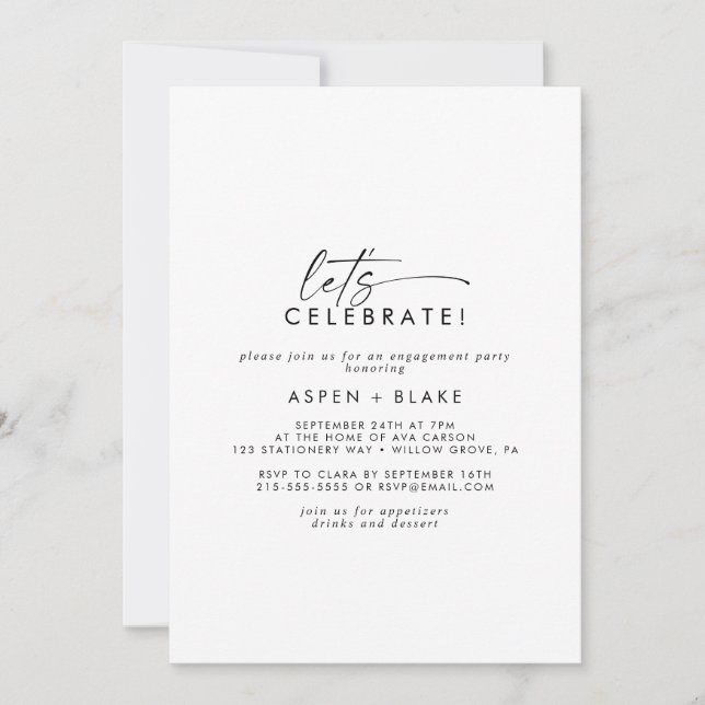 Modern Script Let's Celebrate Invitation (Front)
