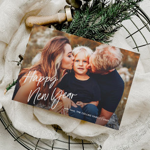 Modern Script Lettering 2 Photo New Years Holiday Card