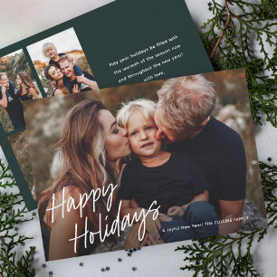 Modern Script Lettering 4 Photo Holiday Card