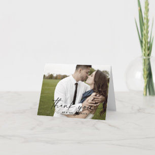 Modern Script Light Photo Folded Thank You Card
