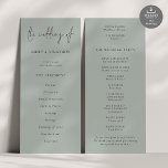 Modern Script Light Sage Green Wedding Program<br><div class="desc">Modern Script Light Sage Green Wedding Available digitally and printed. A modern typographical design for your wedding programs. The main header is in a stylish set script and the rest of the text you can easily personalise. You can change the text and background colours if you wish to match your...</div>