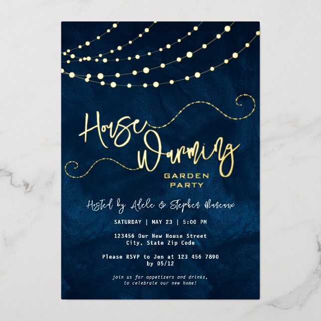 Modern Script Light String Housewarming Party Gold (Front)