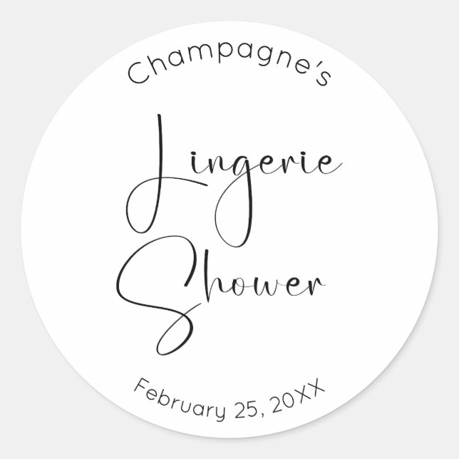 Modern Script Lingerie Shower Classic Round Sticker (Front)