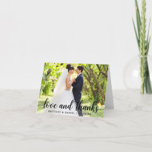 Modern Script Love and Thanks Couple Wedding Note Thank You Card