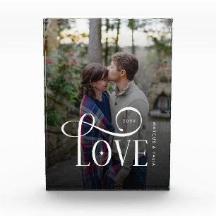 Modern Script Love Custom Engaged Couples Photo Block