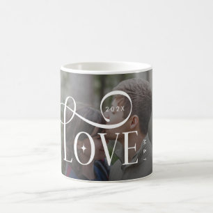 Modern Script Love Custom Engaged Couples Photo Coffee Mug