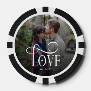 Modern Script Love Custom Engaged Couples Photo Poker Chips
