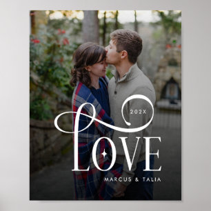 Modern Script Love Custom Engaged Couples Photo Poster