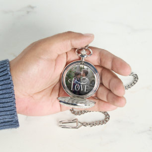 Modern Script Love Custom Engaged Couples Photo Watch