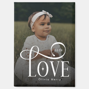 Modern Script Love Custom New Baby Photo Magnet