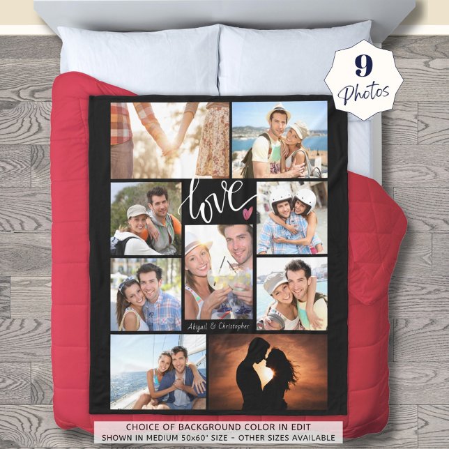 Modern Script LOVE Heart Photo Collage Personalise Fleece Blanket (Creator Uploaded)