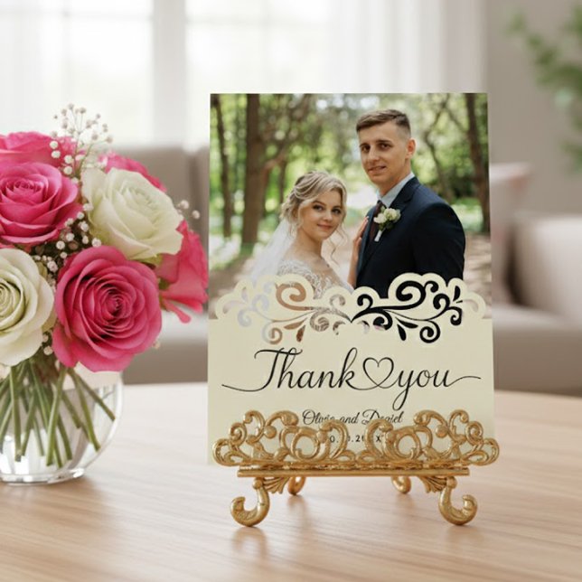 Modern Script Love Heart Wedding Flat Thank You Po Postcard (Creator Uploaded)
