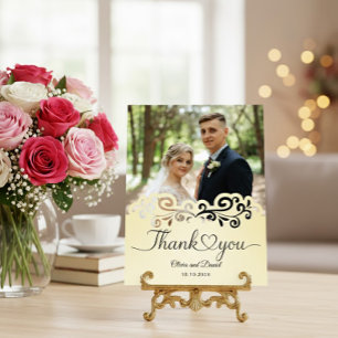 Modern Script Love Heart Wedding Flat Thank You Po Postcard