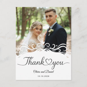 Modern Script Love Heart Wedding Flat Thank You Postcard