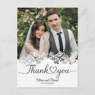 Modern Script Love Heart Wedding Flat Thank You Postcard