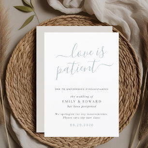 Modern Script Love is Patient Wedding Postponement Invitation