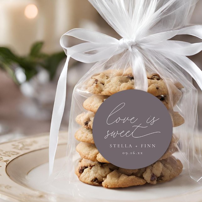 Modern Script Love Is Sweet Wedding Classic Round Sticker (Modern Script Love Is Sweet Wedding Classic Round Sticker)