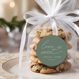 Modern Script Love Is Sweet Wedding Classic Round Sticker