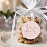 Modern Script Love Is Sweet Wedding Classic Round Sticker<br><div class="desc">simple modern minimalist script "love is sweet" wedding dusty blush pink favour sticker.</div>