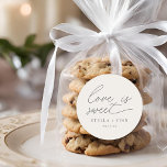 Modern Script Love Is Sweet Wedding Classic Round Sticker<br><div class="desc">simple modern minimalist script "love is sweet" wedding dusty sand favour sticker.</div>