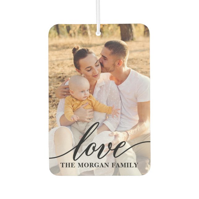 Modern Script Love Personalised 2 Photo Car Air Freshener (Front)