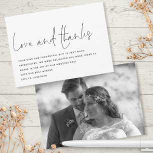 Modern Script Love Thanks Photo Wedding Thank You Card