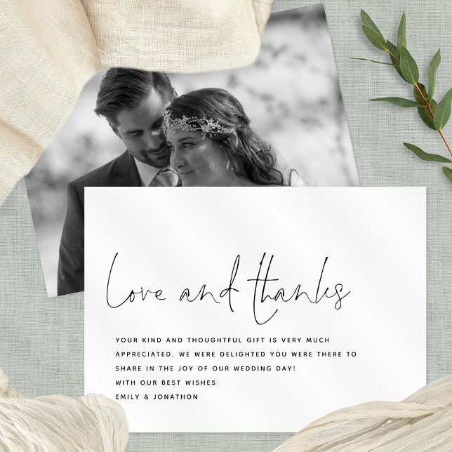 Modern Script Love Thanks Photo Wedding Thank You Card (Creator Uploaded)