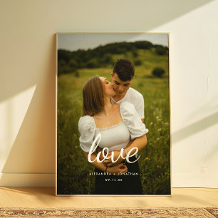 Modern Script 'Love' Wedding Couple Photo Poster