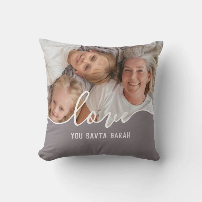 Modern Script Love You Grandma Photo Throw Pillow (Front)